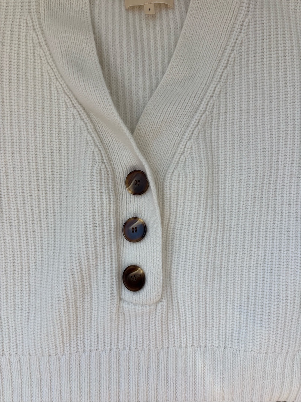 Sezane Cream V-Neck Button Ribbed Sweater - Picture 5 of 8